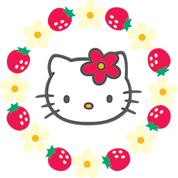 Kitty Strawberries Flowers Emoticon